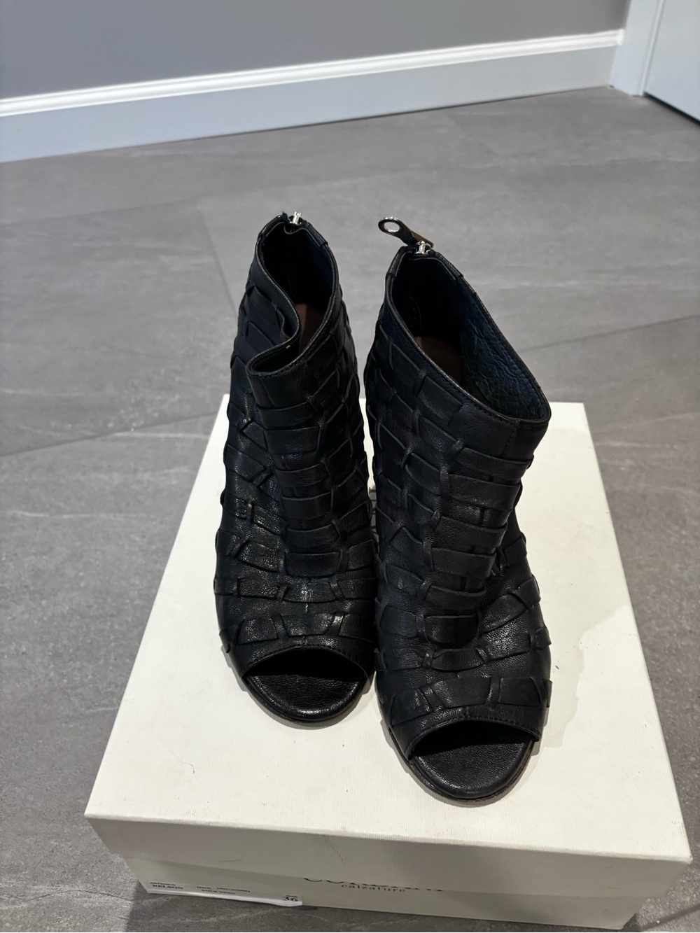 Cordani Black Woven Peep-Toe Heeled Boots